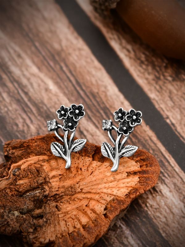 The Artistic Flower - Tiny Trinket Earrings - Silver