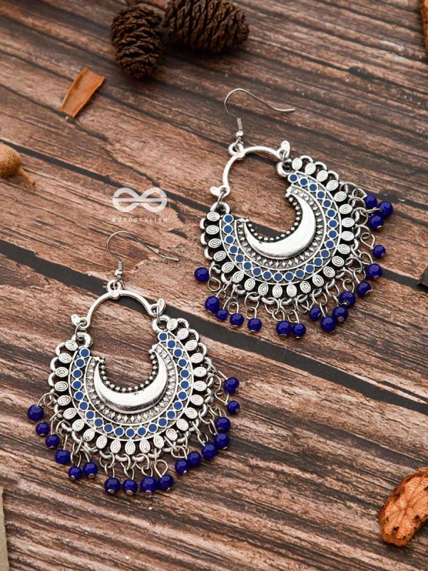 The Motif Moon - Oxidised Chandbali Earrings (Blue)