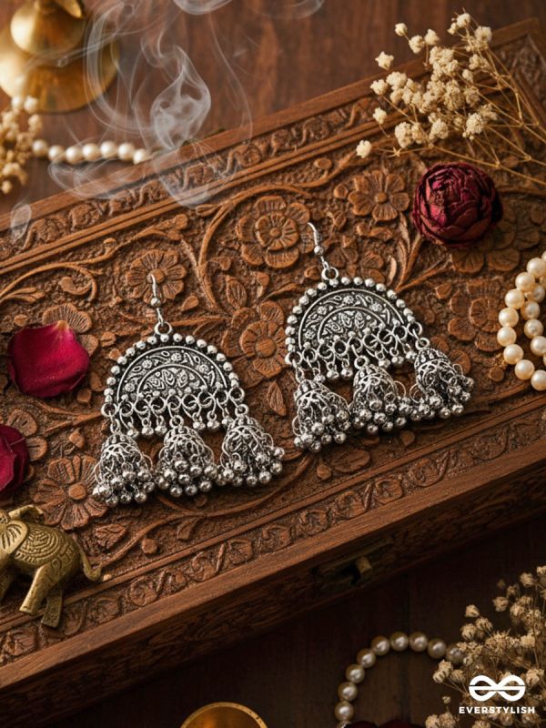 The Motif Moon Jhumkis - Oxidised Boho Earrings