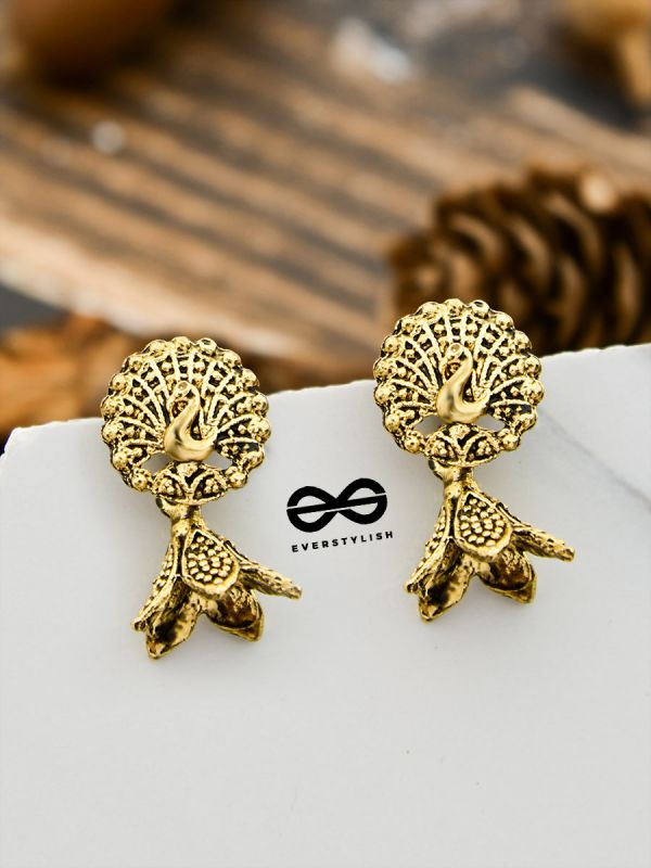 The Little Golden Peacock - Tiny Trinket Earrings