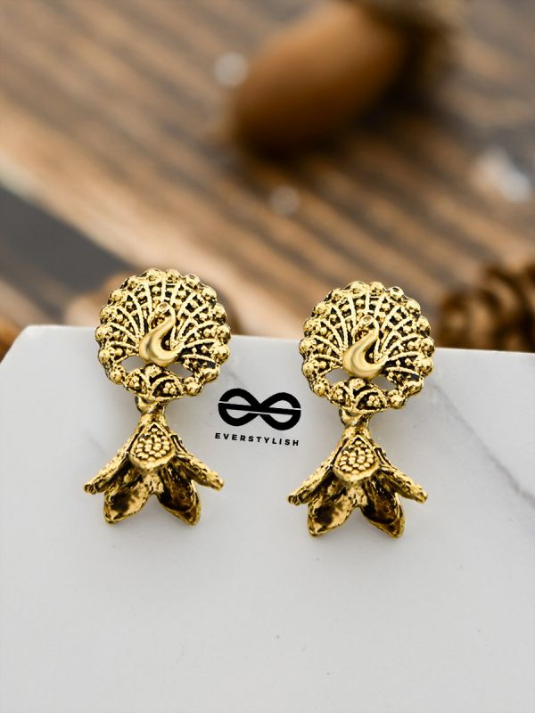 The Little Golden Peacock - Tiny Trinket Earrings