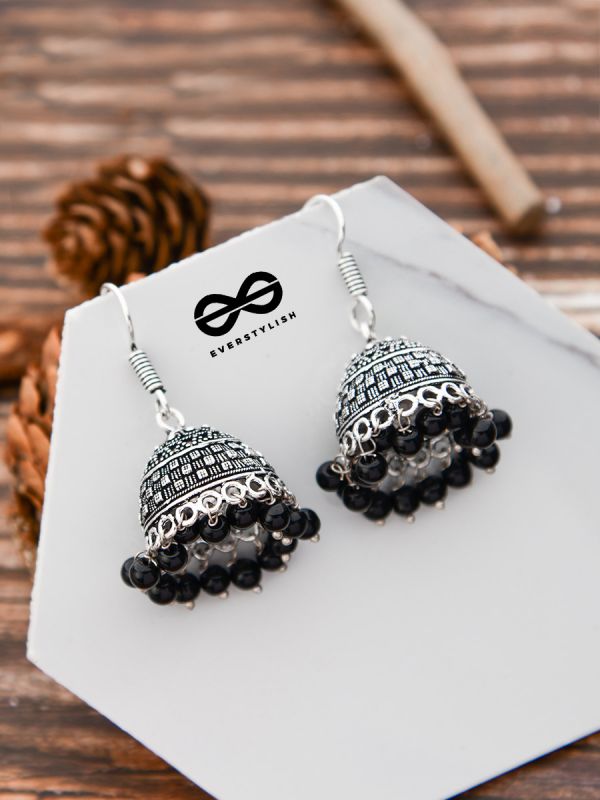 The High on Detail - German Silver Jhumkis - Black