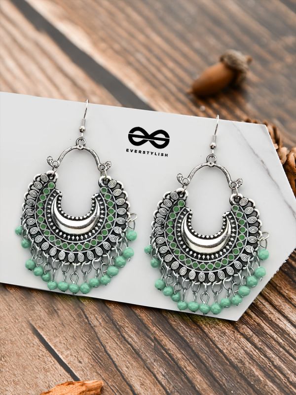 The Motif Moon - Oxidised Chandbali Earrings (Sea Green)