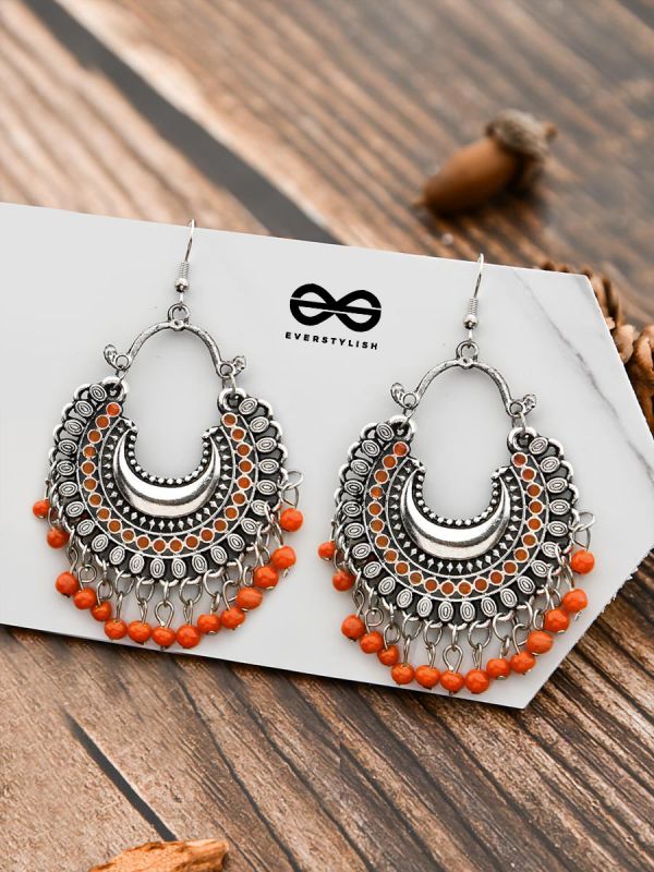The Motif Moon - Oxidised Chandbali Earrings (Orange)