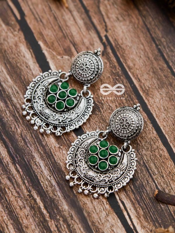 The Peppy Touch - Oxidised Boho Earrings (Green)