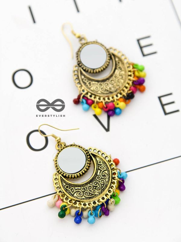 The Mirror Motifs- Oxidised Boho Earrings -Golden Multicolour