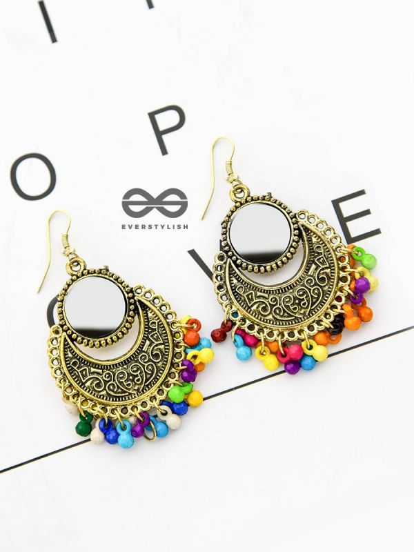 The Mirror Motifs- Oxidised Boho Earrings -Golden Multicolour