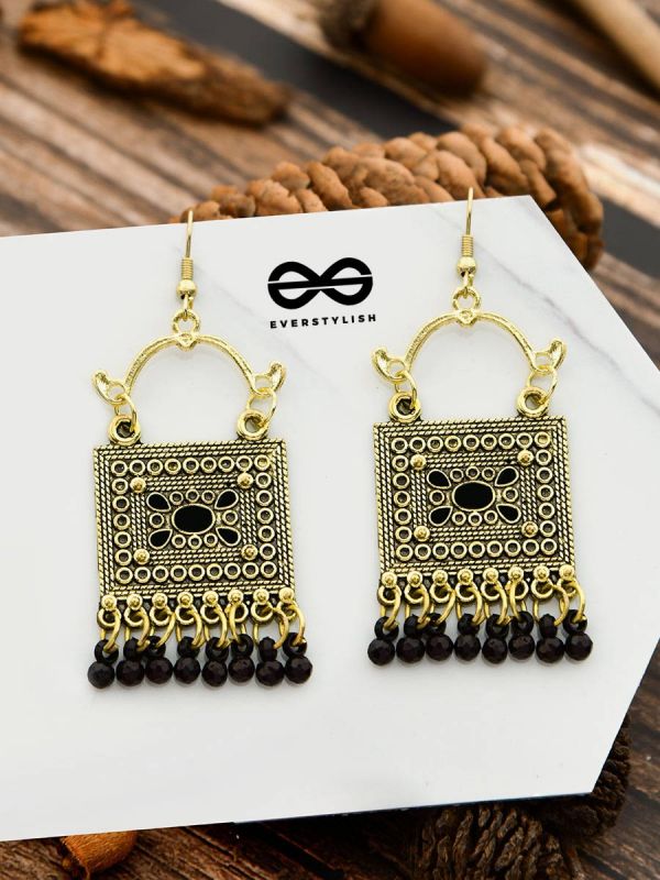 The Embellished Trunk - Oxidised Boho Earrings - Golden Black