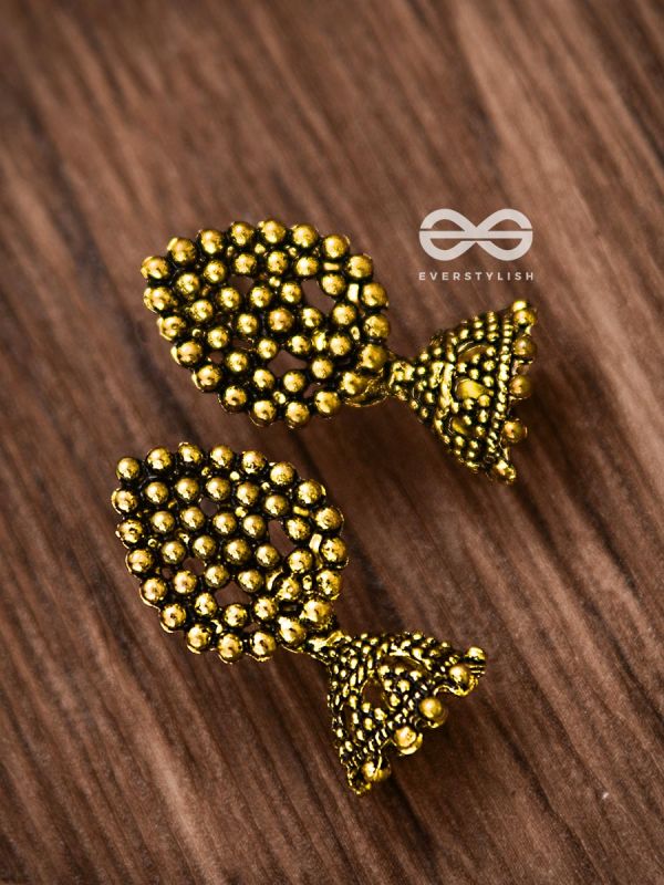 The Little Dotted Jhumki (Golden) - Tiny Trinket Earrings