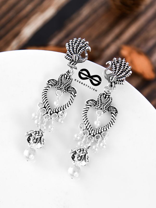 The Layered Bohemian Peacock Artwork - Oxidised Boho Earrings