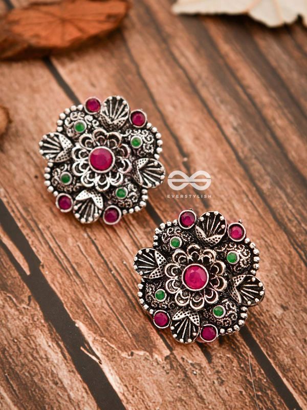 The Intriguing Affair Studs - Ruby Red - The Embellished Oxidised Collection