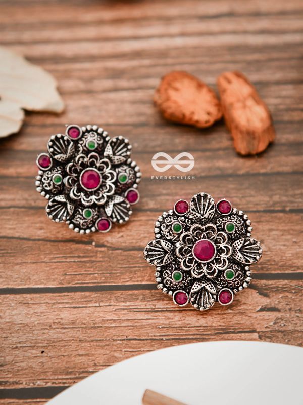 The Intriguing Affair Studs - Ruby Red - The Embellished Oxidised Collection