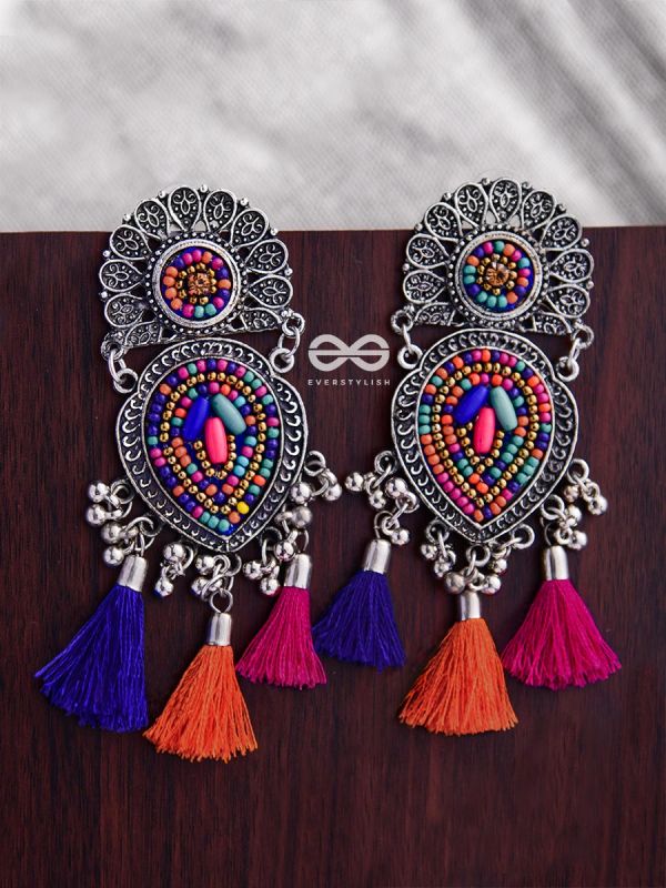 The Layered Tasseled Statement Makers (Pink-blue Hues) - The Embroidered Oxidised Collection