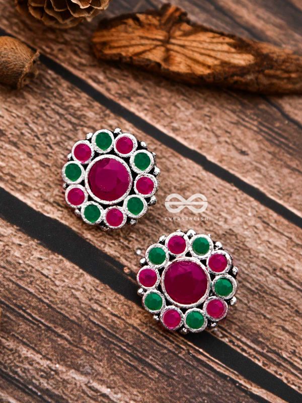 The Bling Button Studs - Ruby-Emerald - Tiny Trinket Earrings