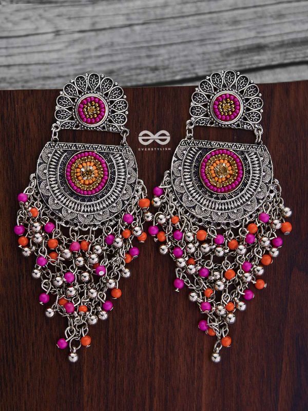 The Multi-Layered Beaded Jhaalar (Orange-Pink) - Embroidered Oxidised Collection