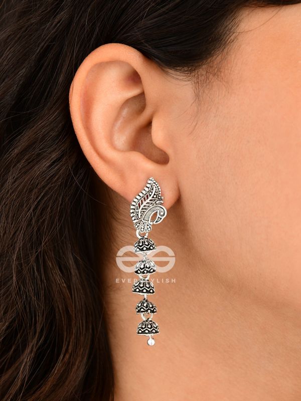The Five Layered Peacock Jhumkis - Oxidised Boho Earrings