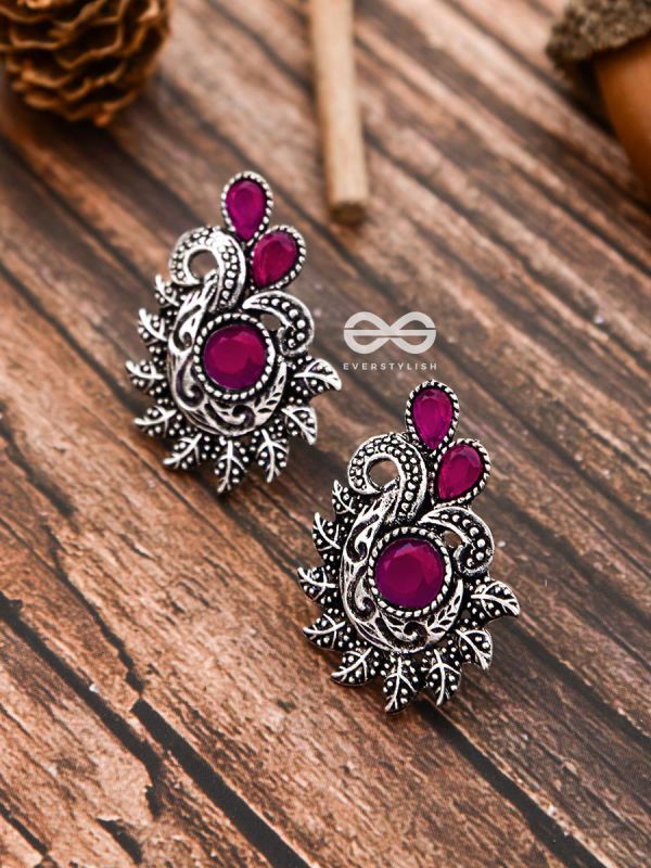 The Vintage Motif Studs - Ruby Red - The Embellished Oxidised Collection