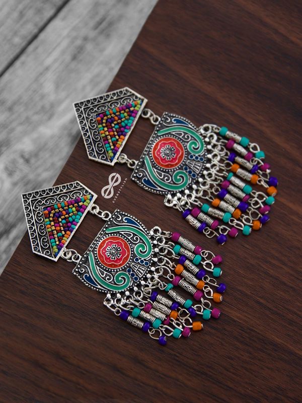 The Multilayered Meenakari Statement Makers (Multicoloured) - Embroidered Oxidised Collection