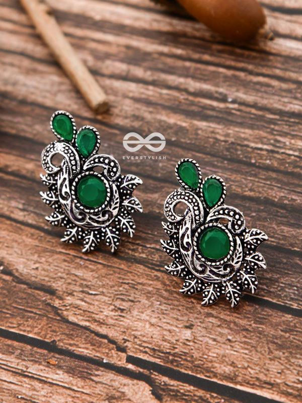 The Vintage Motif Studs - Emerald Green - The Embellished Oxidised Collection