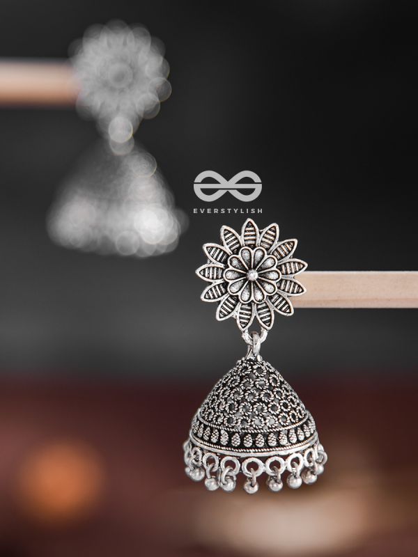 The Floral Statement Jhumkas - Oxidised Boho Earrings