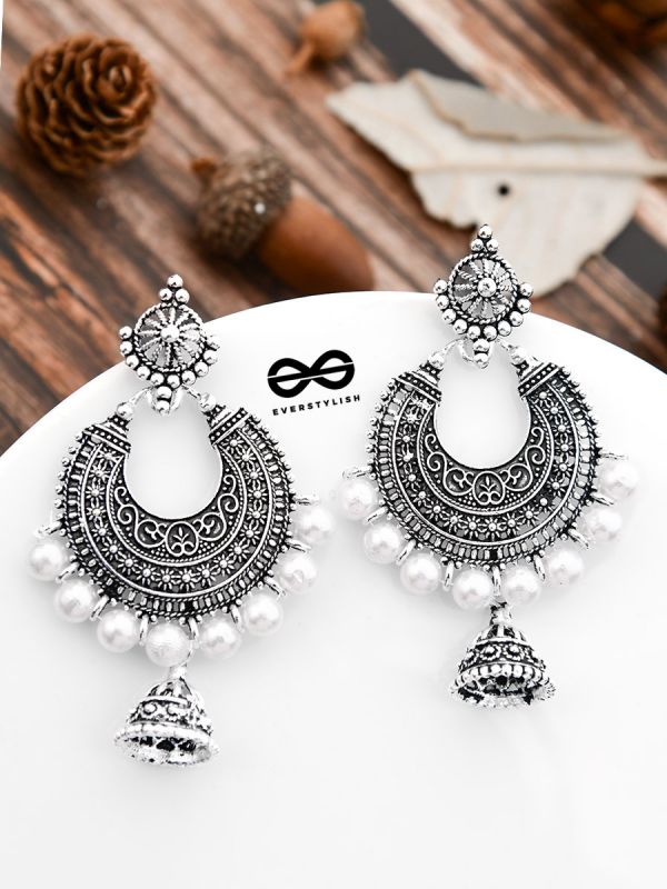 The Intricate Pearl Motifs - Oxidised Boho Earrings