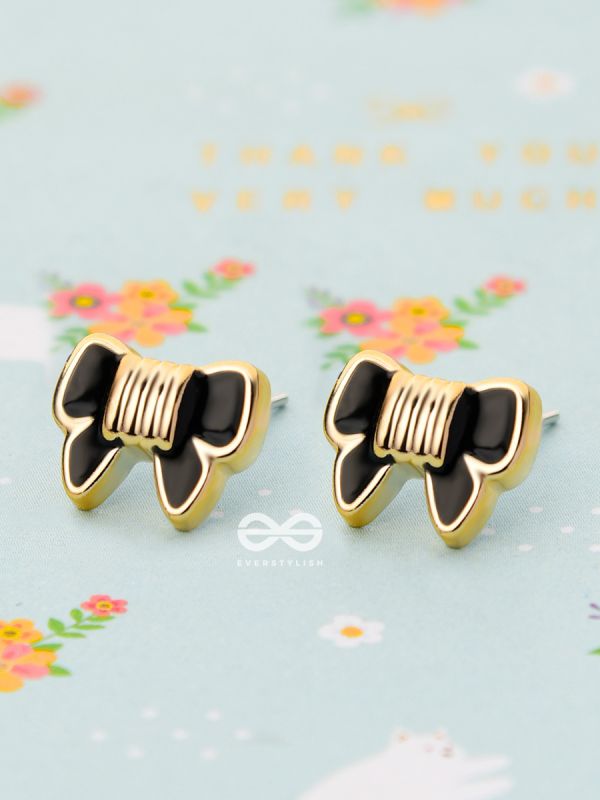 The Cute Enamel Bowknot Studs - Black - Tiny Trinket Earrings