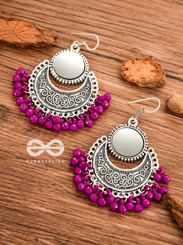 The Mirror Motifs (Pink) - Oxidised Boho Earrings