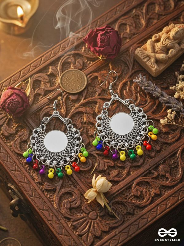 Motif Mirrors on My Ears (Multicoloured) - Oxidised Boho Earrings