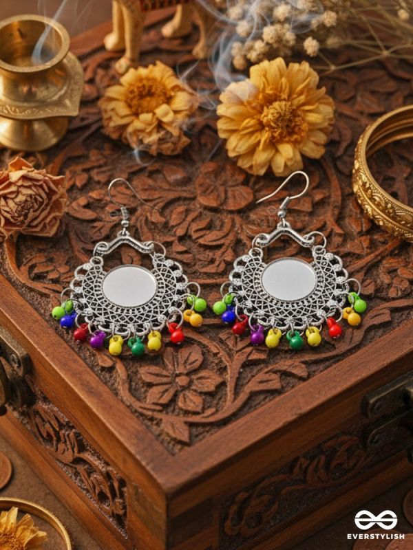 Motif Mirrors on My Ears (Multicoloured) - Oxidised Boho Earrings