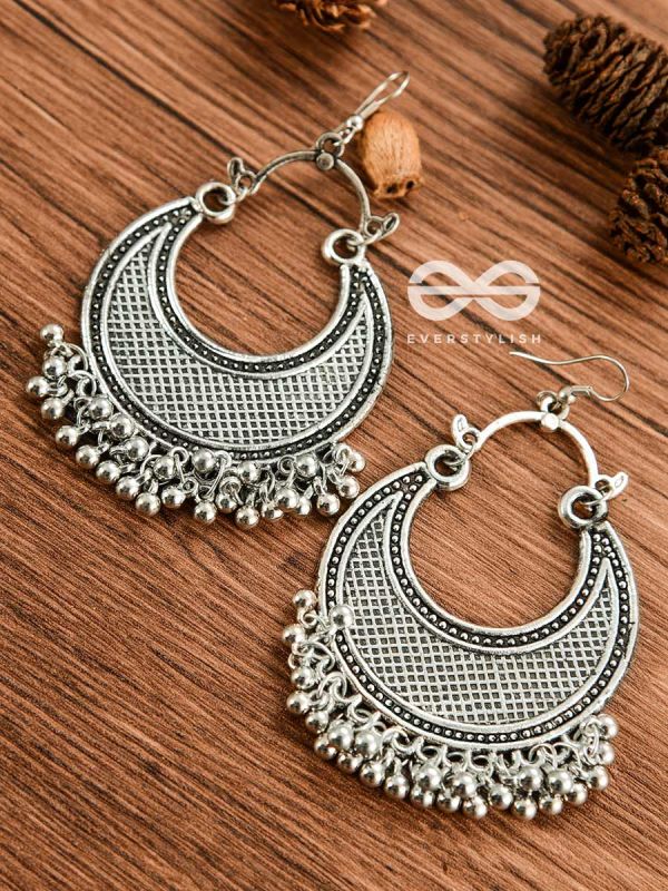 The Meshed Moon (Silver) - Oxidised Boho Earrings