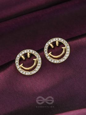 Gracious Grins- Rhinestones Studded Golden Earrings