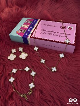 IVORY BLOOM – STAINLESS STEEL 18K GOLD PLATED CLOVER JEWELLERY SET