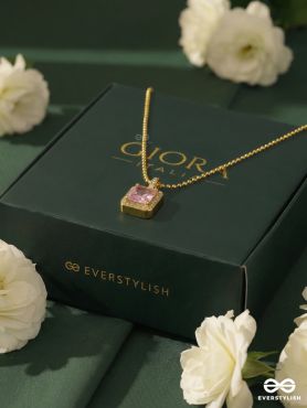 BLUSH SIGNET – STAINLESS STEEL 18K GOLD PLATED ANTI-TARNISH PINK STONE PENDANT NECKLACE