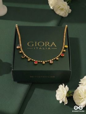 GEM PARADE – STAINLESS STEEL 18K GOLD PLATED ANTI-TARNISH MULTICOLOUR STONE CHARM NECKLACE