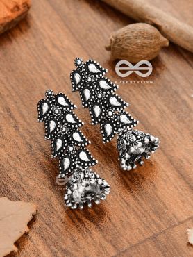 The Layered Leaves Jhumkis - Oxidised Boho Earrings
