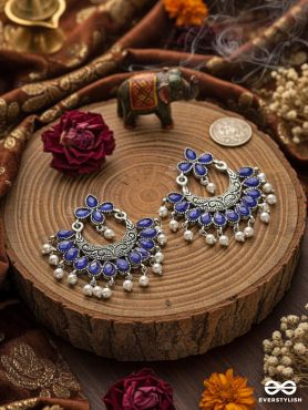 The Elegance of Royalty (Sapphire Blue) - Embellished Oxidised Earrings