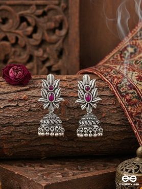 The Little Layered Jhumki (Ruby Red) - Embellished Oxidised Collection
