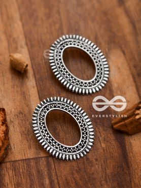 The Little Bohemian Oval Studs(Silver) - Oxidised Boho Earrings