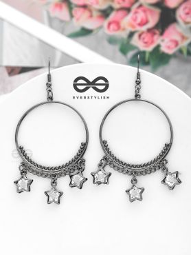 The Star-Studded Charms - Gun-Metal Finish Danglers