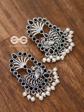 The Delightful Peacock artwork (Onyx Black) - Embellished Oxidised Earrings