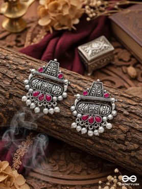 The Boho chic Intricate Embellished statement earrings (Ruby Red)