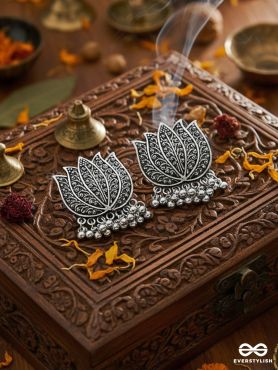 The Intricate Lively Lotus - Oxidised Boho Earrings