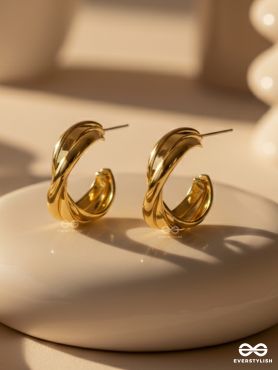 The Techno Twists - Golden Statement Stud hoops