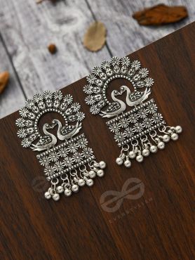 A Peacock's Stolen Kiss- Oxidised Boho Earrings