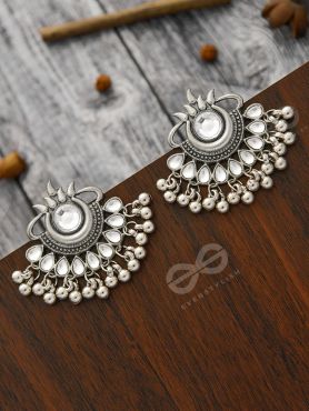 A Bohemian Tale - Embellished Oxidised Earrings (White)