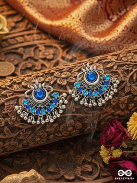 A Bohemian Tale - Embellished Oxidised Earrings (Teal Blue)
