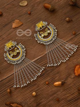 The Dangling Blooming Lotus - Statement Meenakari Earrings (Yellow)