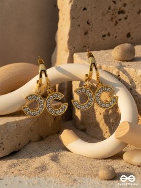 I 'C' You- Rhinestones Encrusted Golden Earrings