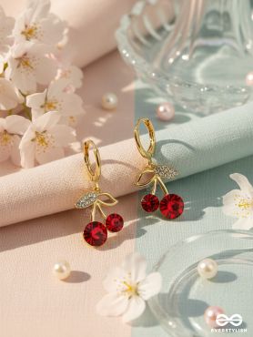 Cherry on Top- Red and Golden CZ Stones Studded Earrings