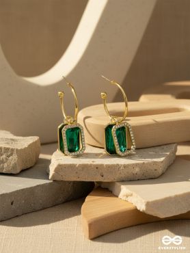 Blazing Jades- Rhinestones Studded Golden and Green Crystal Earrings